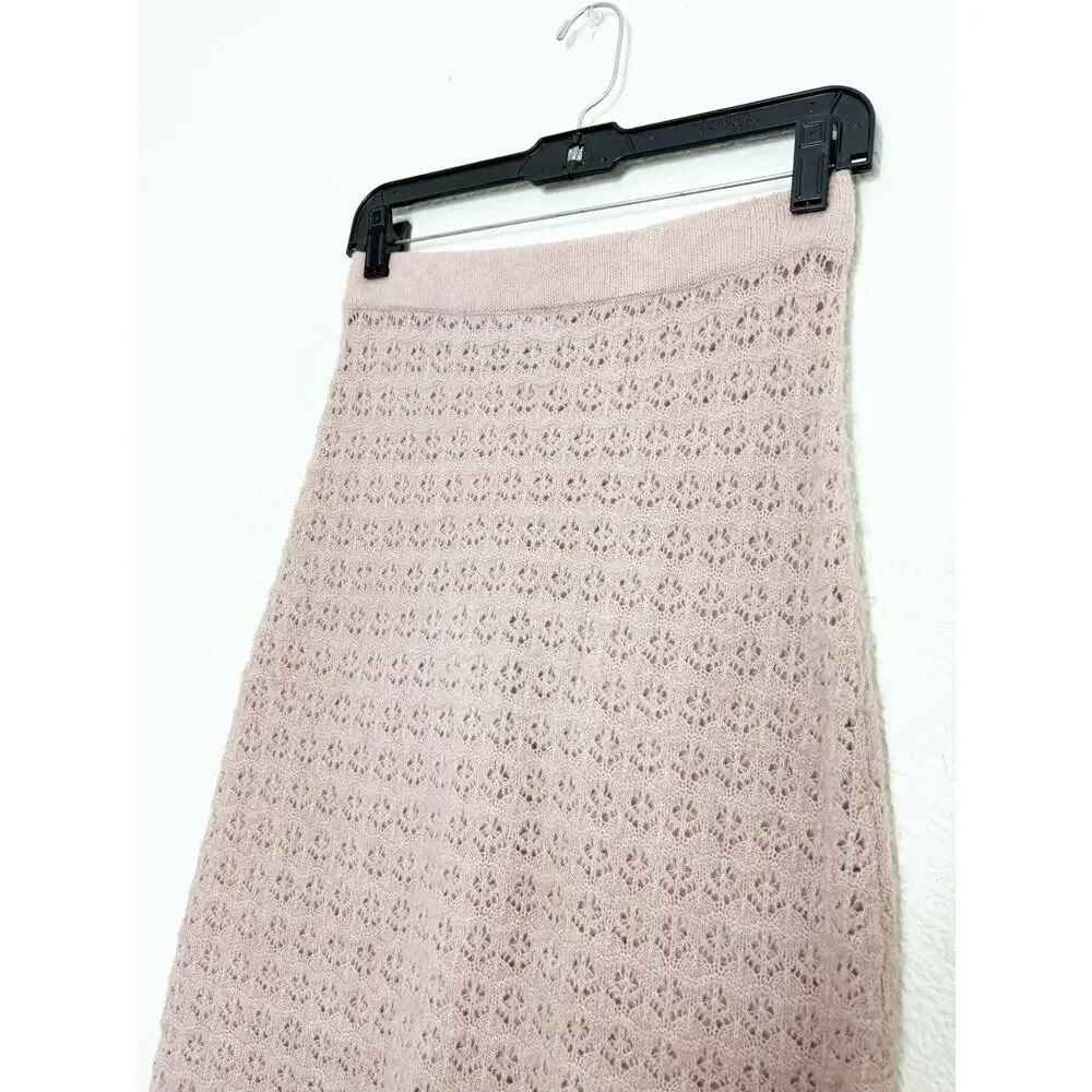 Zara Pointelle Knit Light Pink Midi Skirt Size Small Bodycon 5536/009 Girly